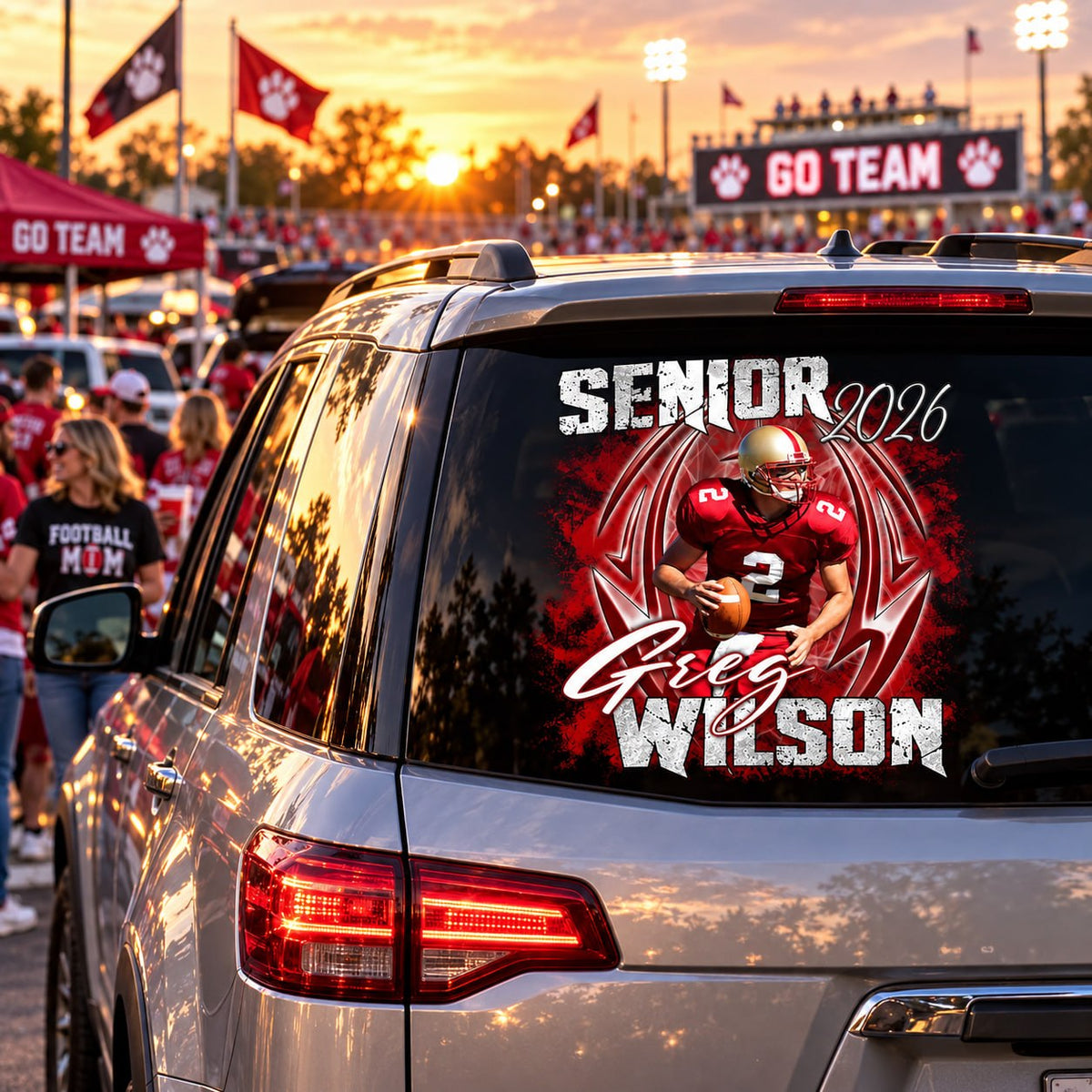 Personalized Football Senior Mom Dad Car Decal, Custom Photo Player Sticker, Gift for Sports Moms and Dads T1807