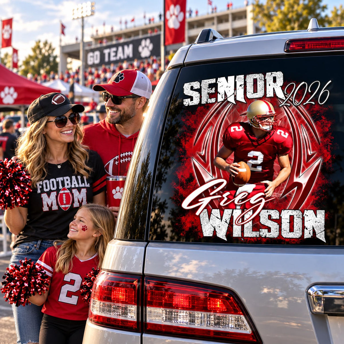 Personalized Football Senior Mom Dad Car Decal, Custom Photo Player Sticker, Gift for Sports Moms and Dads T1807