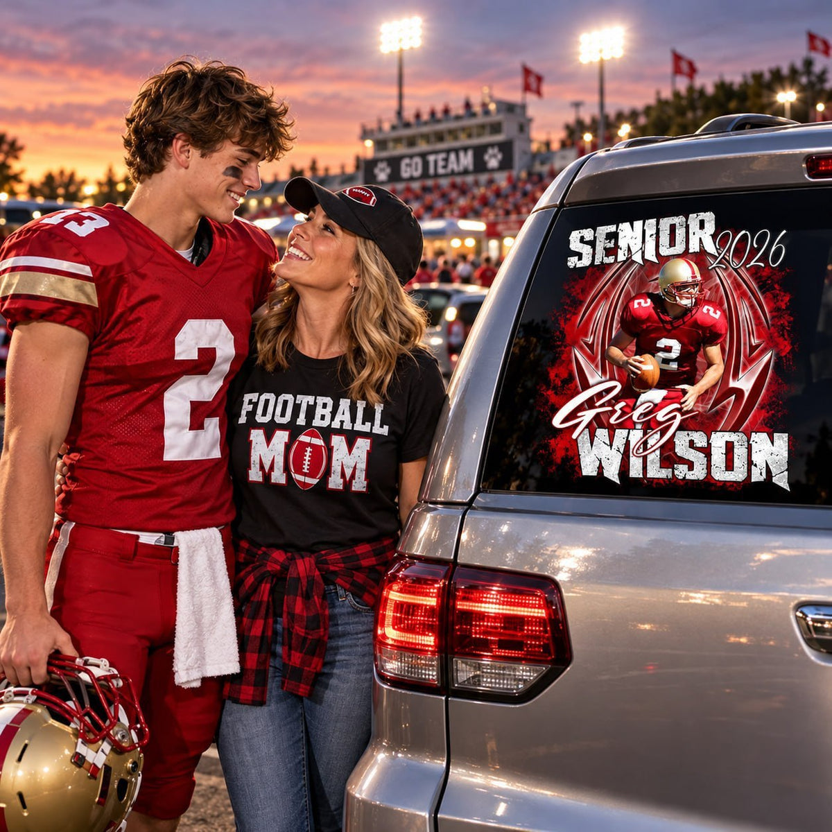 Personalized Football Senior Mom Dad Car Decal, Custom Photo Player Sticker, Gift for Sports Moms and Dads T1807