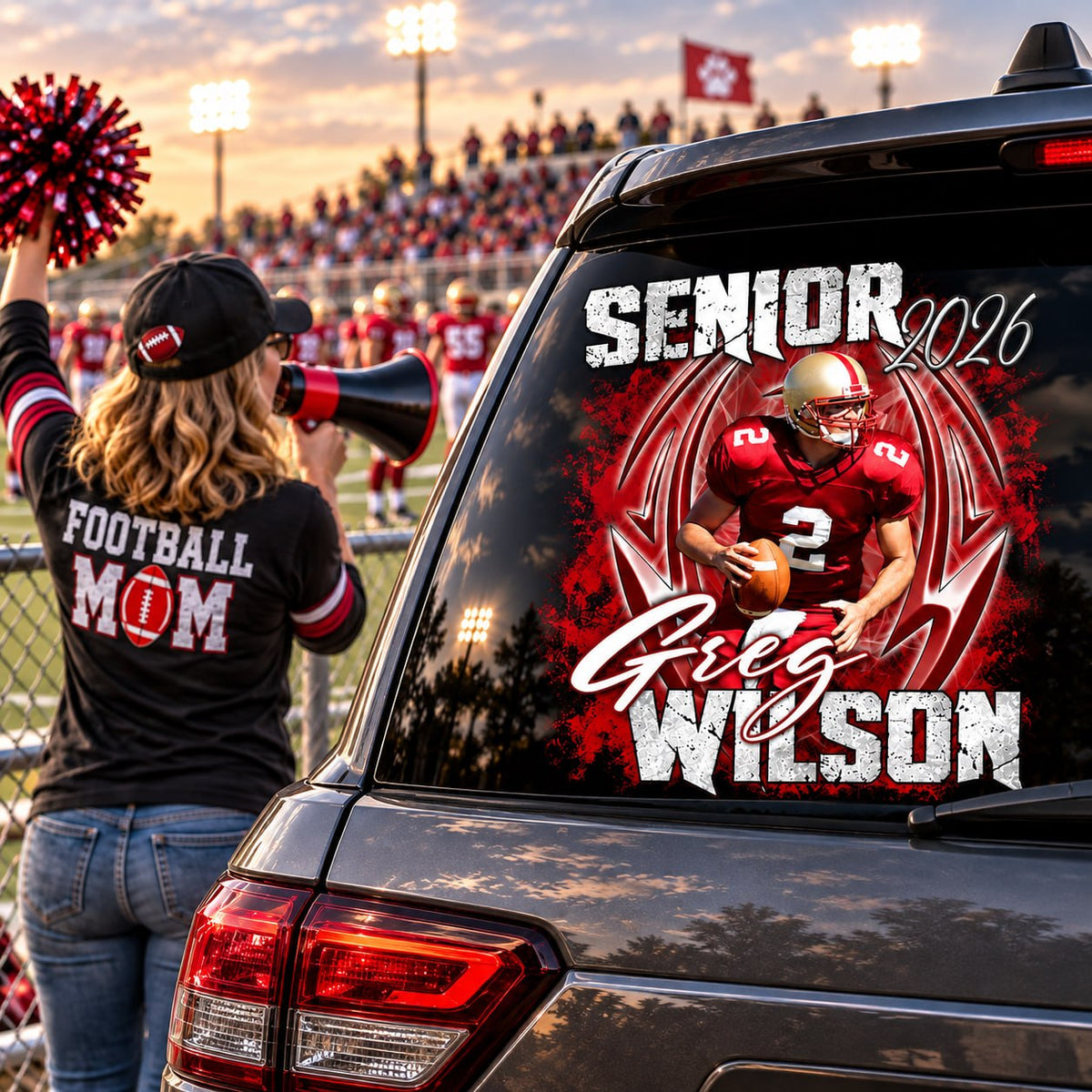 Personalized Football Senior Mom Dad Car Decal, Custom Photo Player Sticker, Gift for Sports Moms and Dads T1807