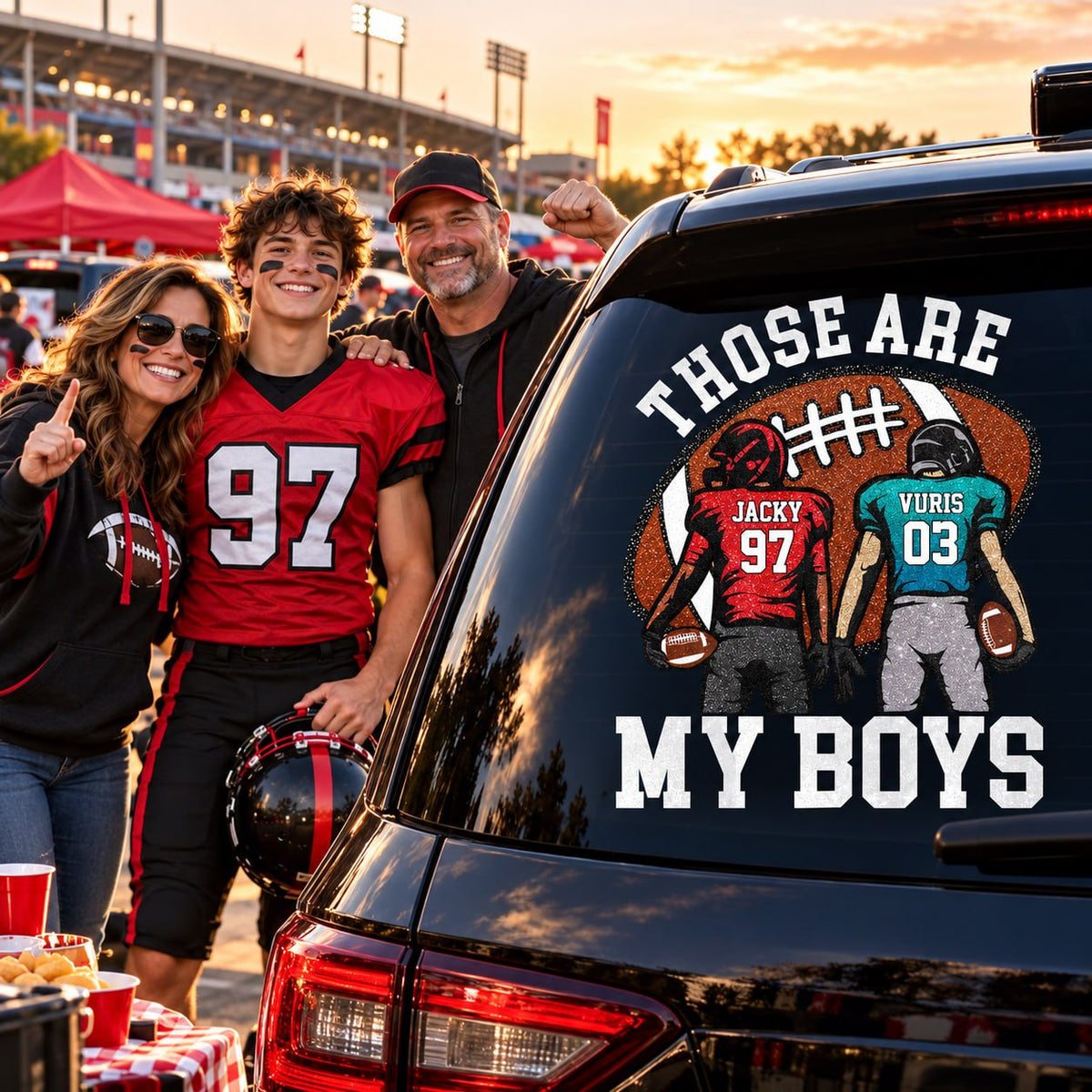 Personalized Those Are My Kids Football Car Decal, Custom Football Player Name & Number Sticker, Gift for Sports Moms and Dads T1807