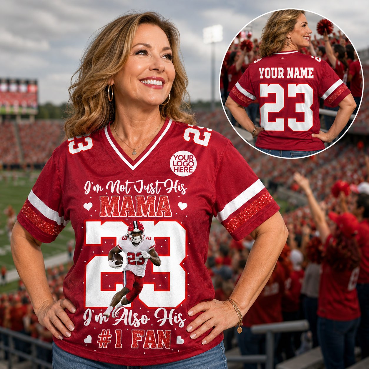 I’m Not Just His Mom I’m Also His #1 Fan, Personalized Football Mom Jersey, Custom Name, Number & Player Photo Na02