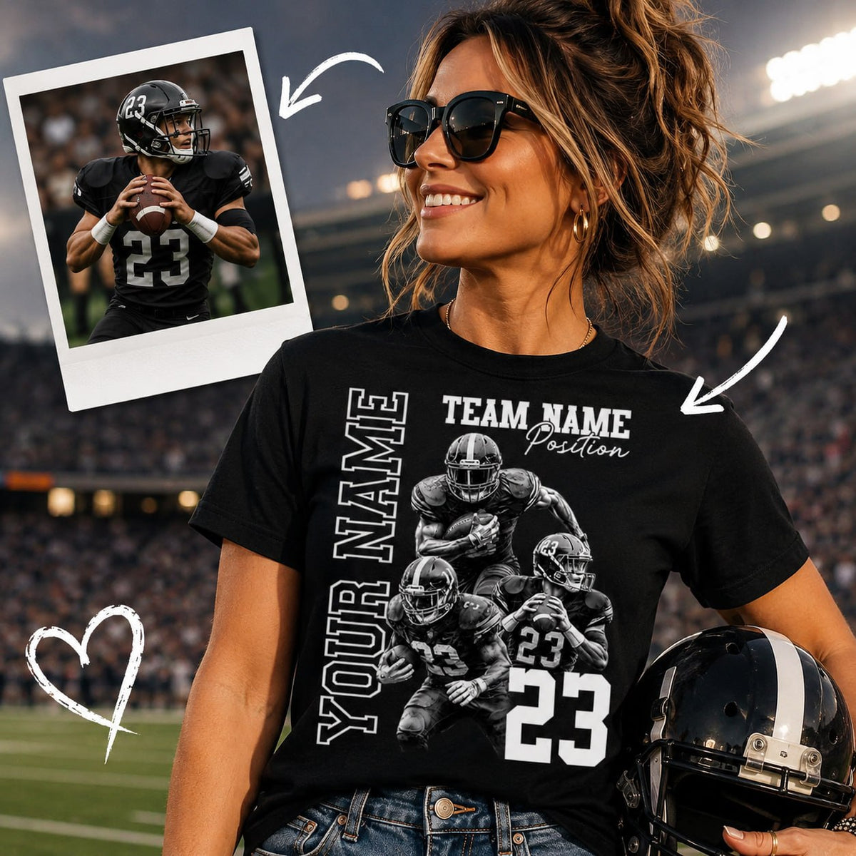 Customized American Football Photos Collage Shirt, Personalized Football Shirt With Name & Number, Football Team Gift Na02