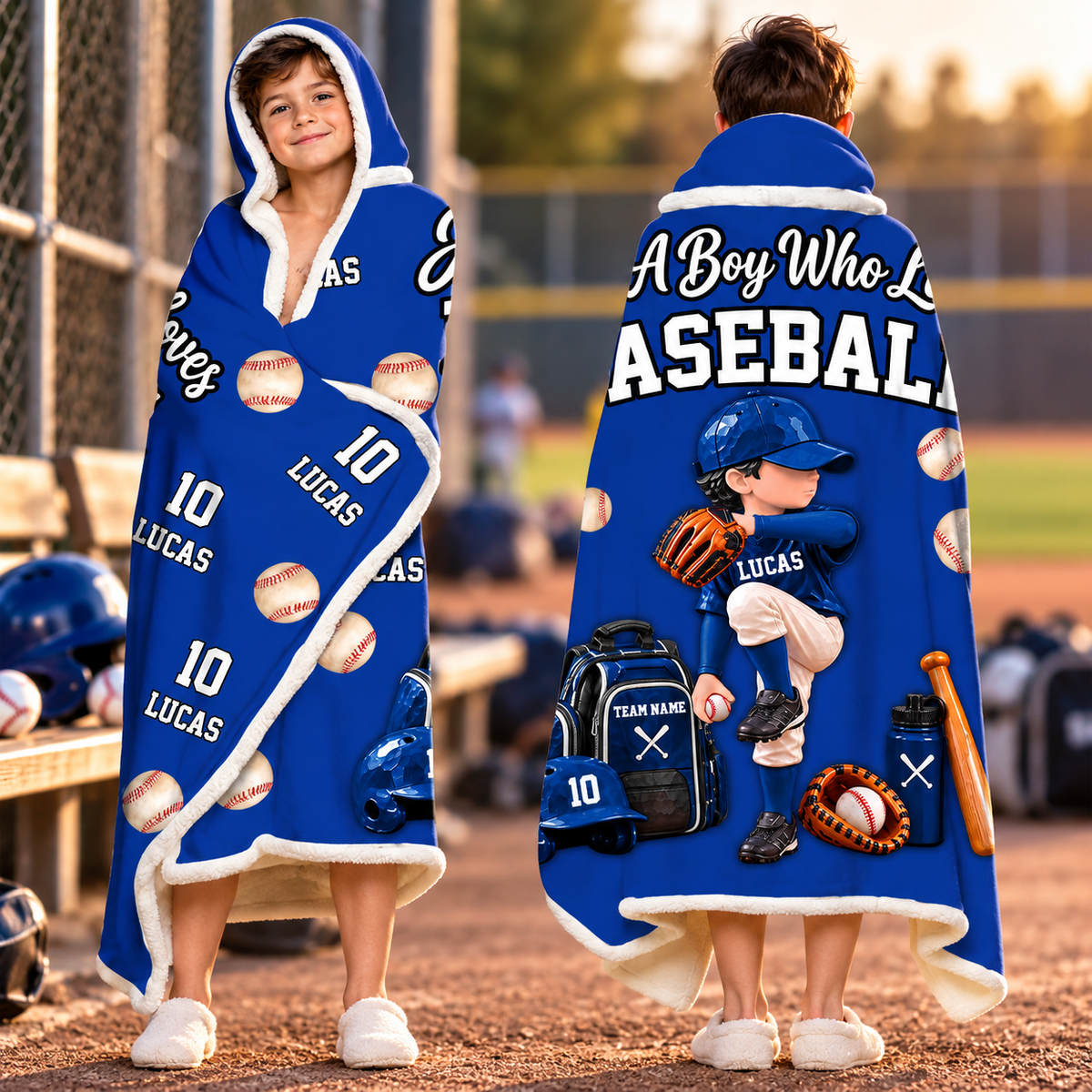 Personalized Just A Boy Who Loves Baseball Blanket Hoodie, Custom Name Baseball Gift For Boy Girl Na02 VH01 TL06