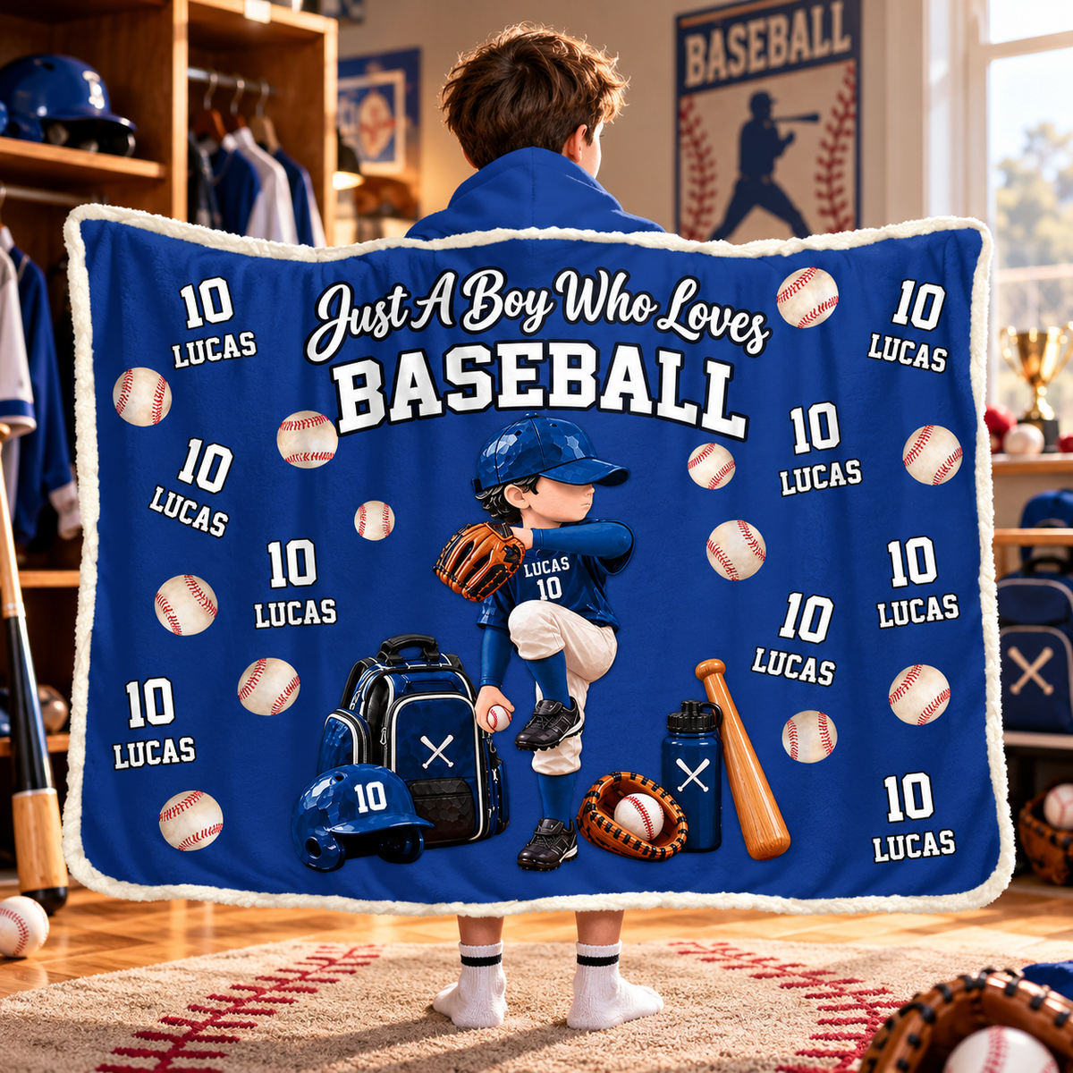 Personalized Just A Boy Who Loves Baseball Blanket Hoodie, Custom Name Baseball Gift For Boy Girl Na02 VH01 TL06