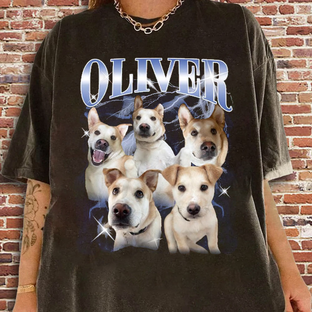 Custom Vintage Pet Shirt - Personalized Dog Bootleg Rap Tee, Retro 90s Graphic T-Shirt, Dog Lover Apparel, Custom Pet Face Design