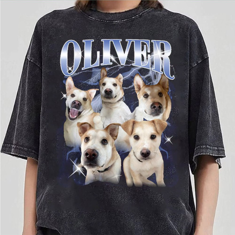 Custom Vintage Pet Shirt - Personalized Dog Bootleg Rap Tee, Retro 90s Graphic T-Shirt, Dog Lover Apparel, Custom Pet Face Design