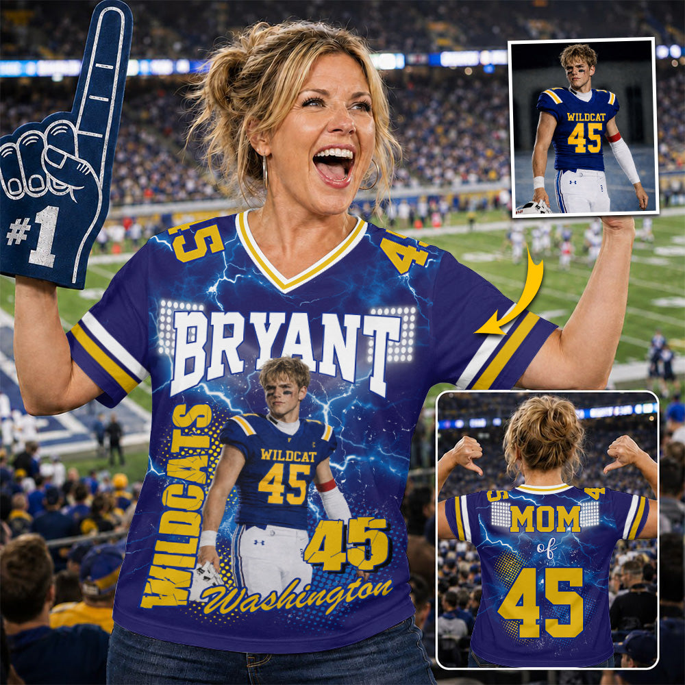 Custom Football Mom Jersey Shirt, Personalized Player Photo Name Number Tee, Football Mom Gift Na02 T24