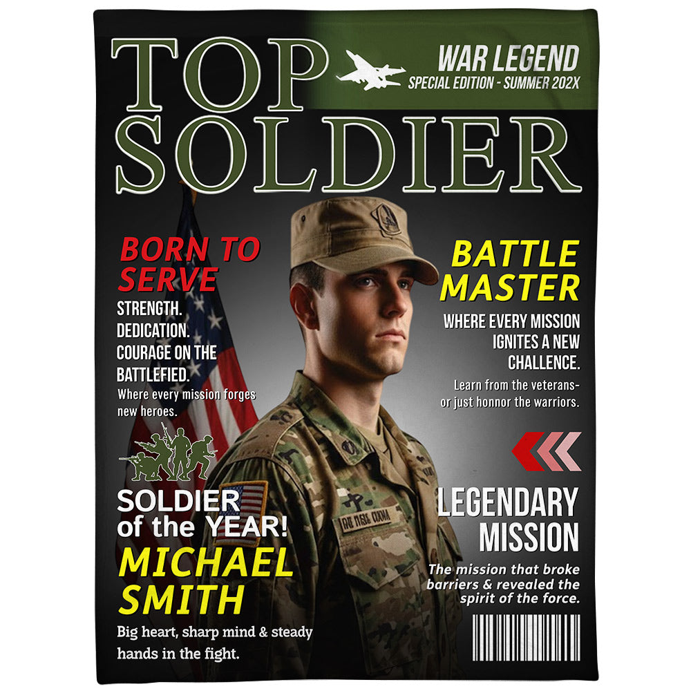 Personalized Army Gifts Soldier Custom Magazine Cover Blanket, Army Retirement Gift for Navy Marine Air Force