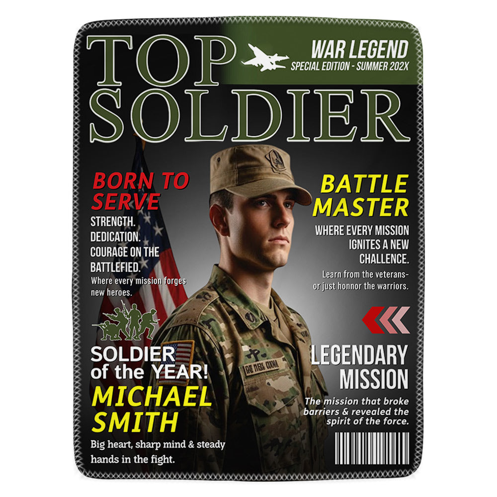 Personalized Army Gifts Soldier Custom Magazine Cover Blanket, Army Retirement Gift for Navy Marine Air Force