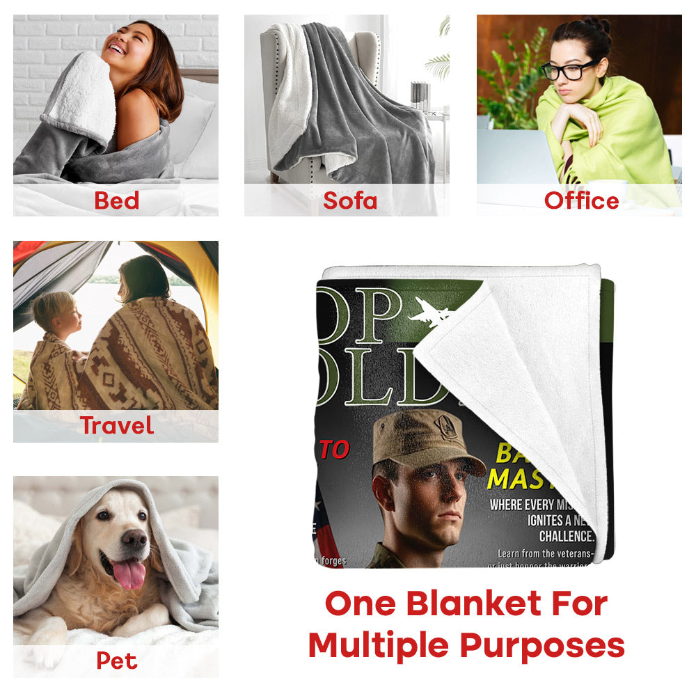 Personalized Army Gifts Soldier Custom Magazine Cover Blanket, Army Retirement Gift for Navy Marine Air Force