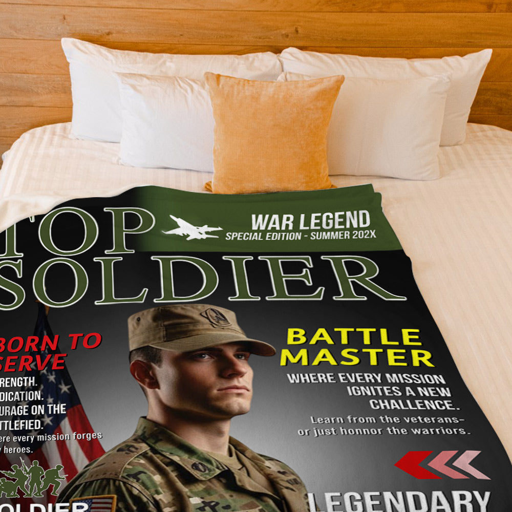Personalized Army Gifts Soldier Custom Magazine Cover Blanket, Army Retirement Gift for Navy Marine Air Force