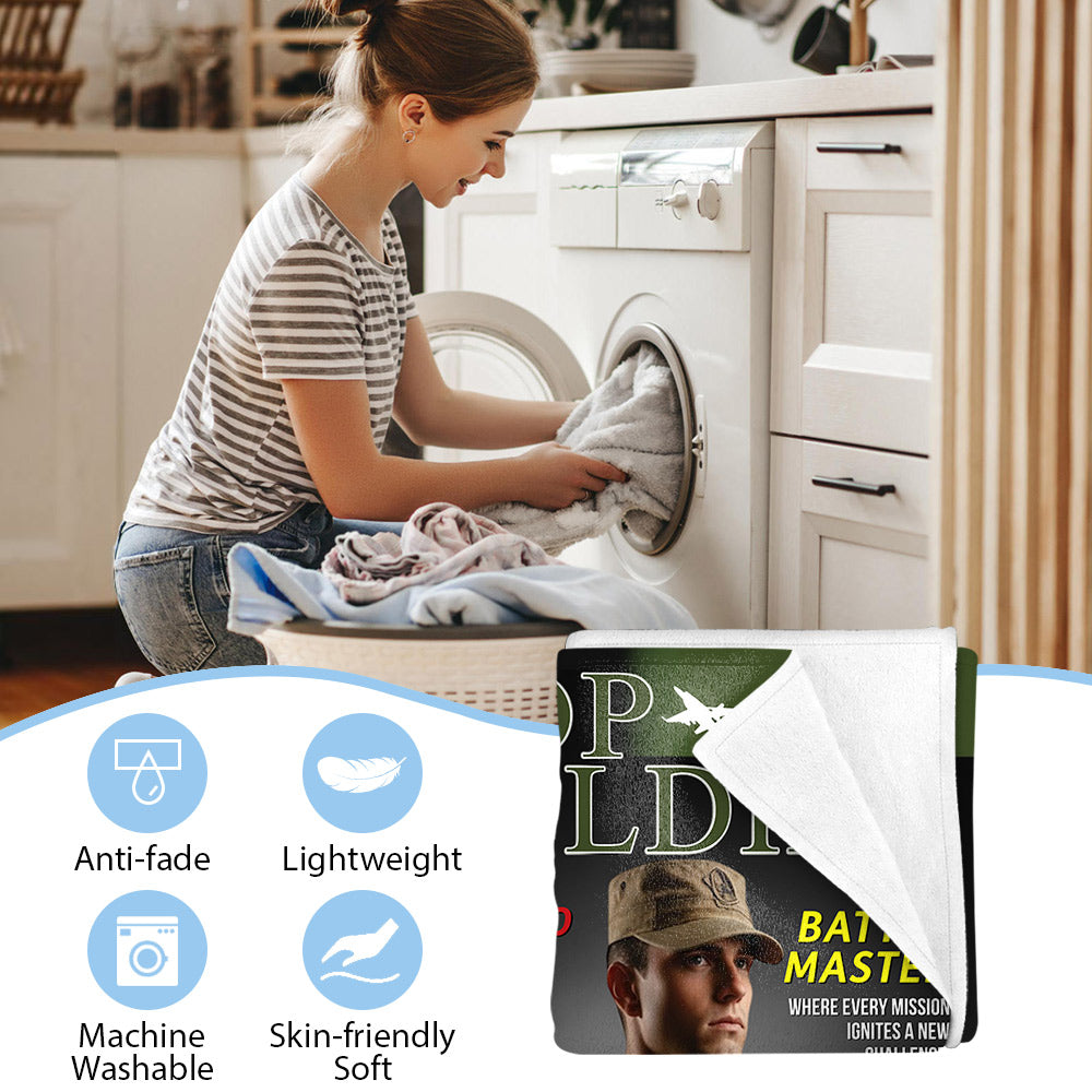 Personalized Army Gifts Soldier Custom Magazine Cover Blanket, Army Retirement Gift for Navy Marine Air Force