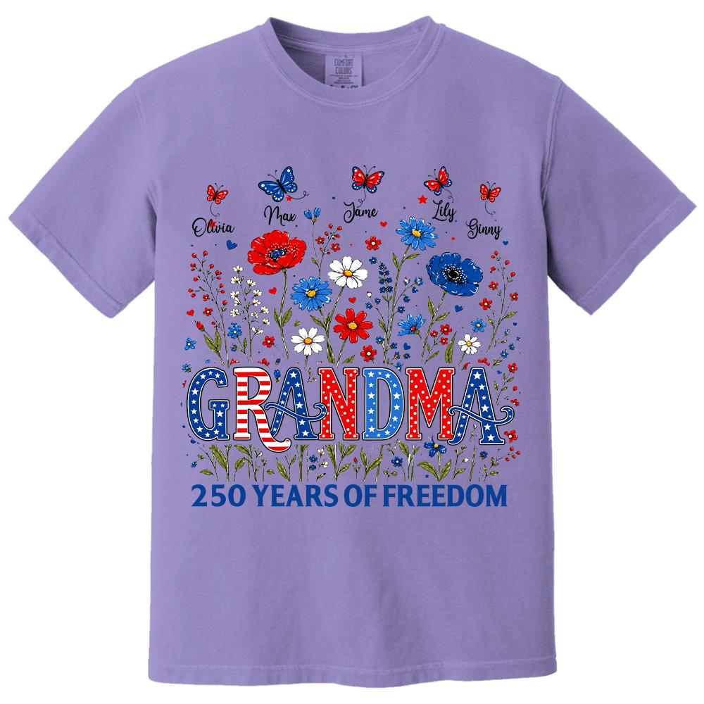 Personalized Grandma Shirt USA 250th Anniversary, Boho Floral Patriotic Tee, Custom Names Gift For Grandma Na02 Hv01