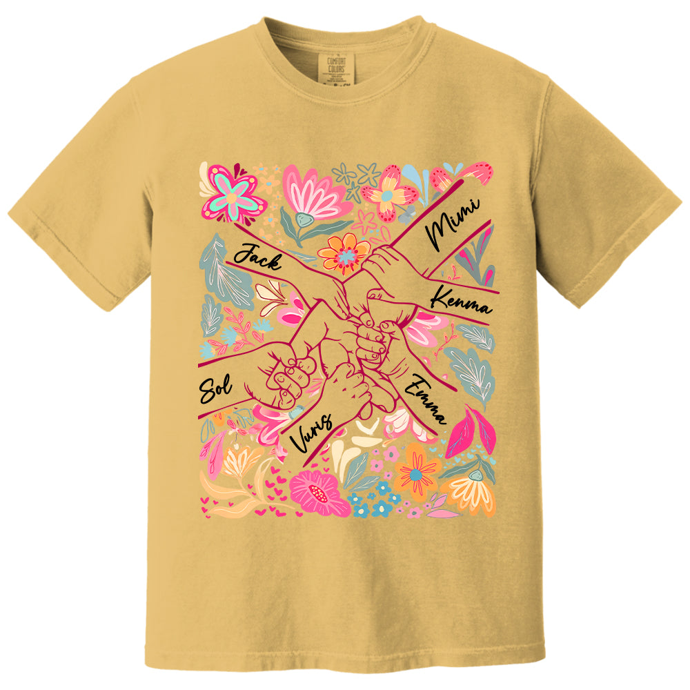 Personalized Hands Boho Floral Mom, Grandma and Childs Shirts - Mother's Day Mama Tee, Custom Name Hand Kid Names, Gift Best Mom Ever T24