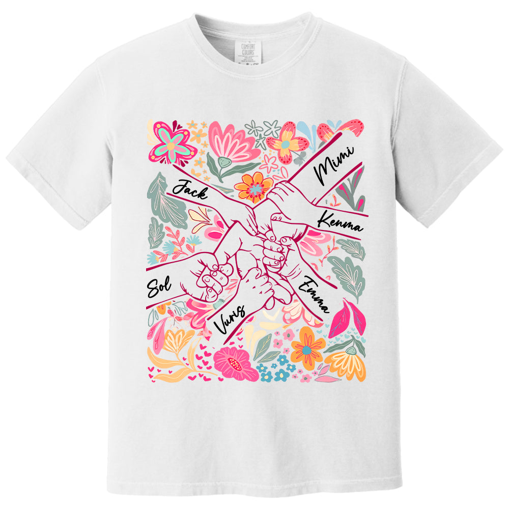 Personalized Hands Boho Floral Mom, Grandma and Childs Shirts - Mother's Day Mama Tee, Custom Name Hand Kid Names, Gift Best Mom Ever T24