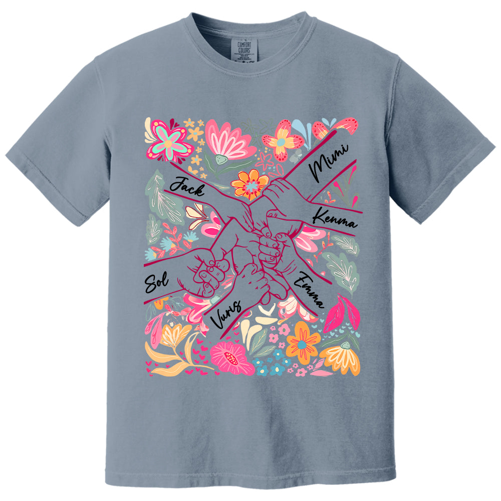 Personalized Hands Boho Floral Mom, Grandma and Childs Shirts - Mother's Day Mama Tee, Custom Name Hand Kid Names, Gift Best Mom Ever T24