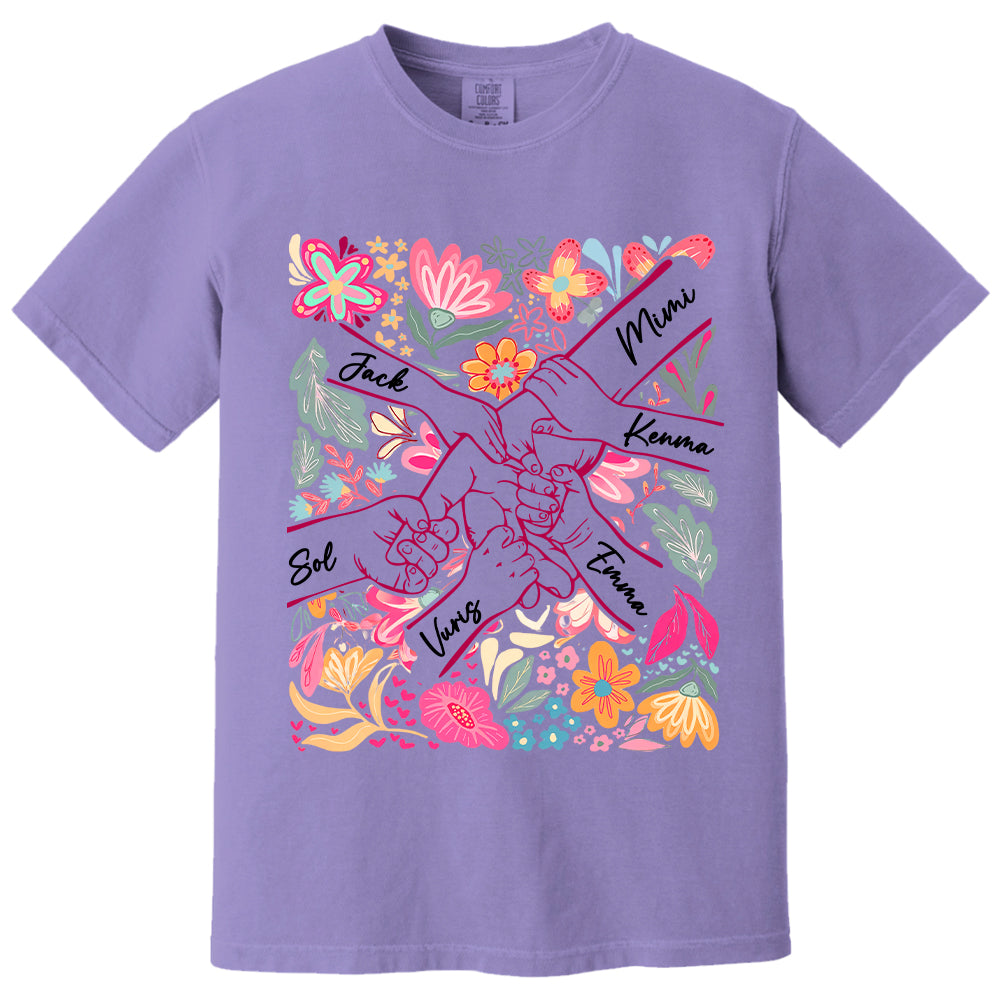 Personalized Hands Boho Floral Mom, Grandma and Childs Shirts - Mother's Day Mama Tee, Custom Name Hand Kid Names, Gift Best Mom Ever T24