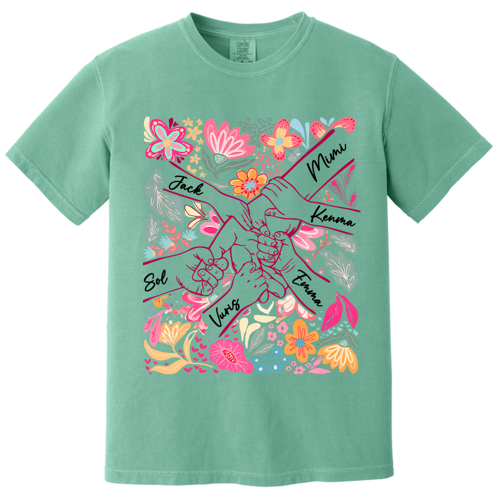 Personalized Hands Boho Floral Mom, Grandma and Childs Shirts - Mother's Day Mama Tee, Custom Name Hand Kid Names, Gift Best Mom Ever T24