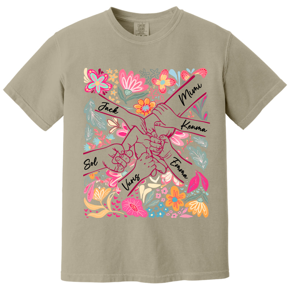 Personalized Hands Boho Floral Mom, Grandma and Childs Shirts - Mother's Day Mama Tee, Custom Name Hand Kid Names, Gift Best Mom Ever T24