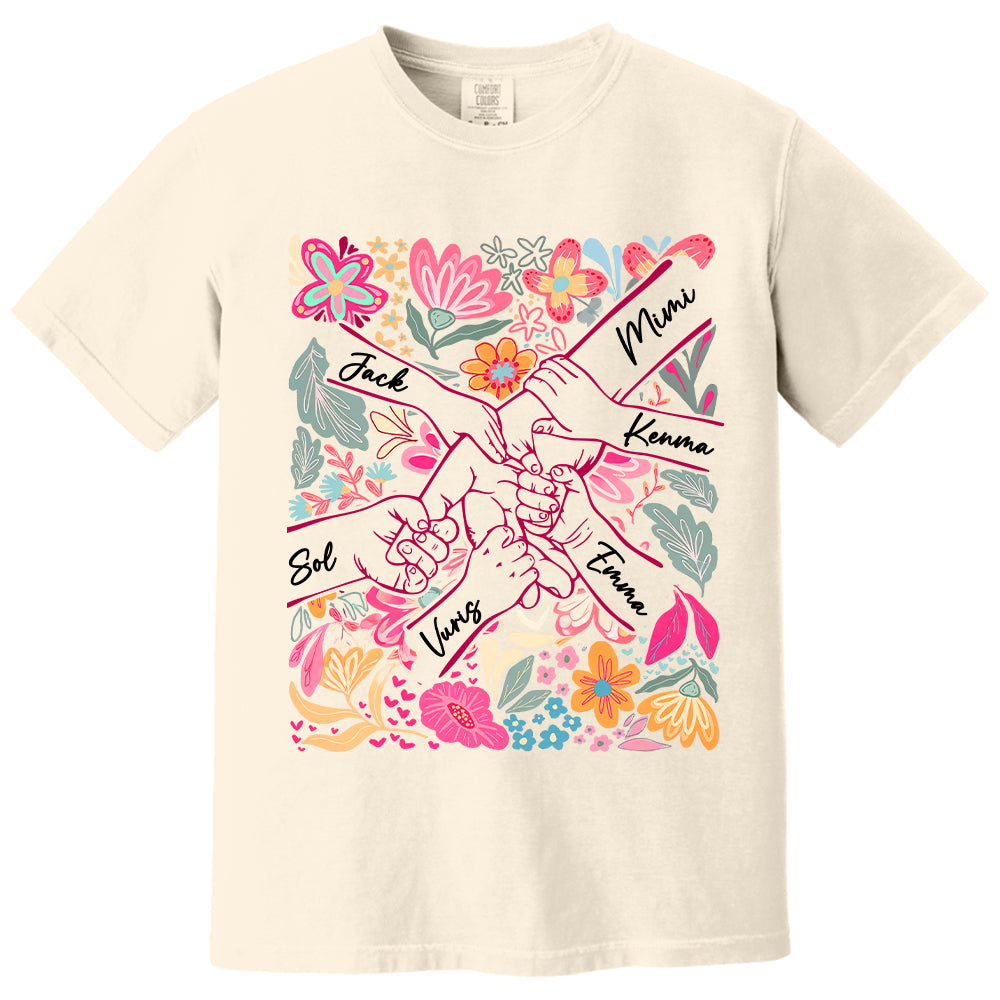 Personalized Hands Boho Floral Mom, Grandma and Childs Shirts - Mother's Day Mama Tee, Custom Name Hand Kid Names, Gift Best Mom Ever T24