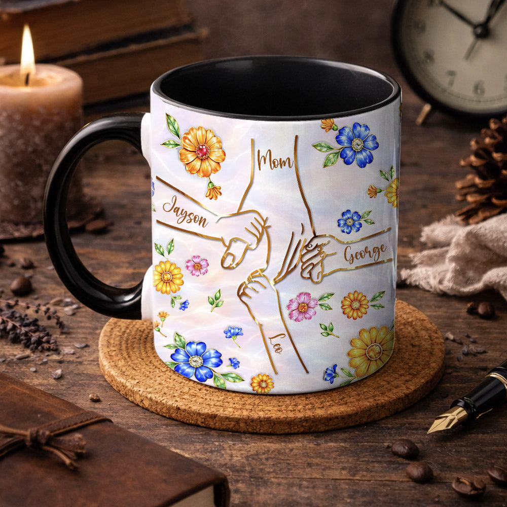 Personalized You Hold Our Hands Also Our Hearts Mug, 3D Inflated Effect Printed Mug, Personalized Holding Mom's Hands, Mother's Day Nana Grandma