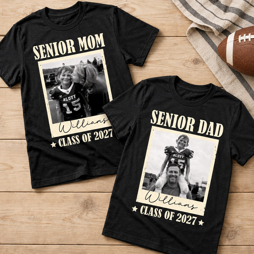 Senior Football Mom - Personalized Shirt For Football Mom Grandma Custom Football Player Photo NA04