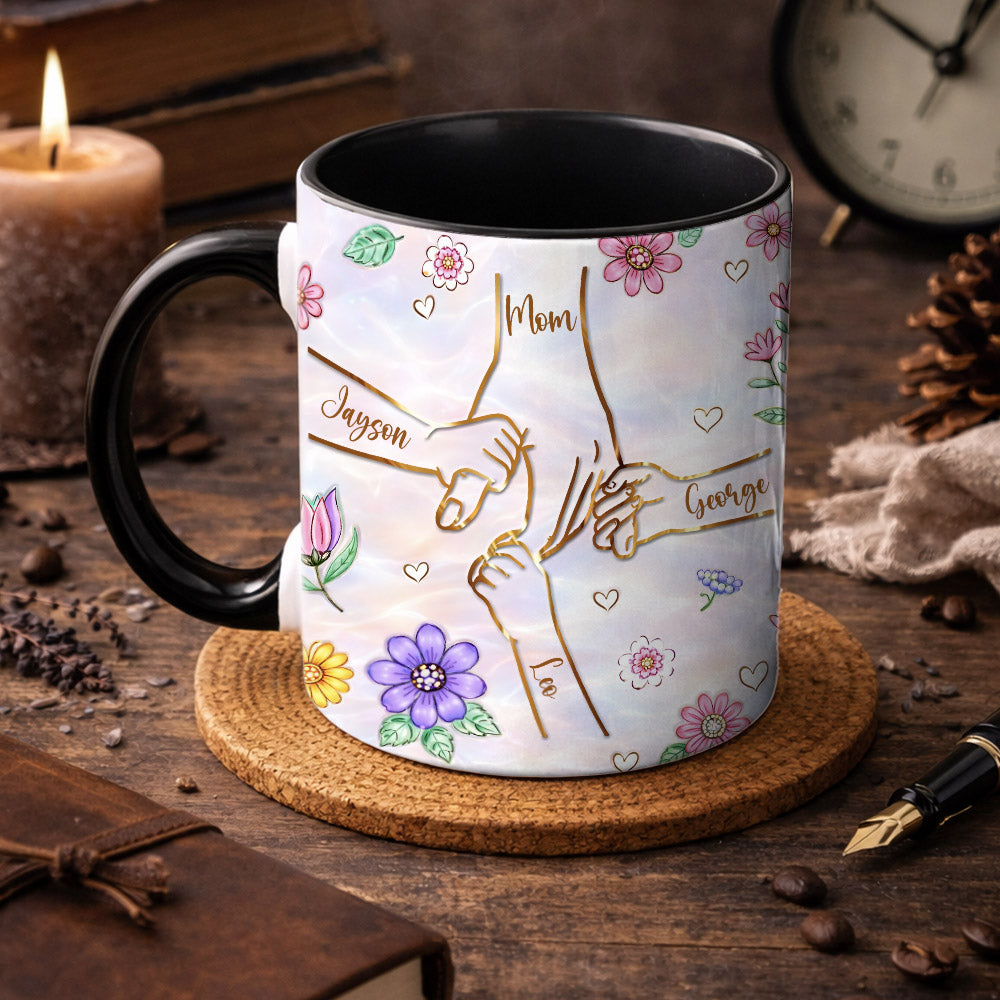 Personalized You Hold Our Hands Also Our Hearts Mug, 3D Inflated Effect Printed Mug, Personalized Holding Mom's Hands, Mother's Day Nana Grandma Vr2