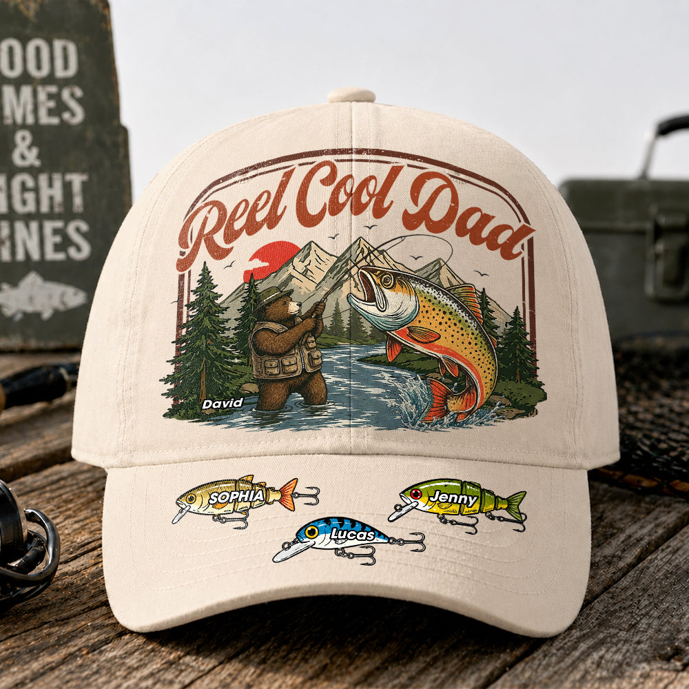 Reel Cool Dad Cap, Personalized Vintage Retro Fishing Cap, Gift For Fathers Day, Gift For Dad Husband Grandpa MI209 Hv01