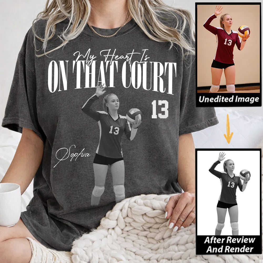 My Heart Is On That Court - Washed Tee Retro Bootleg Shirt For Volleyball Players T1807 Li29