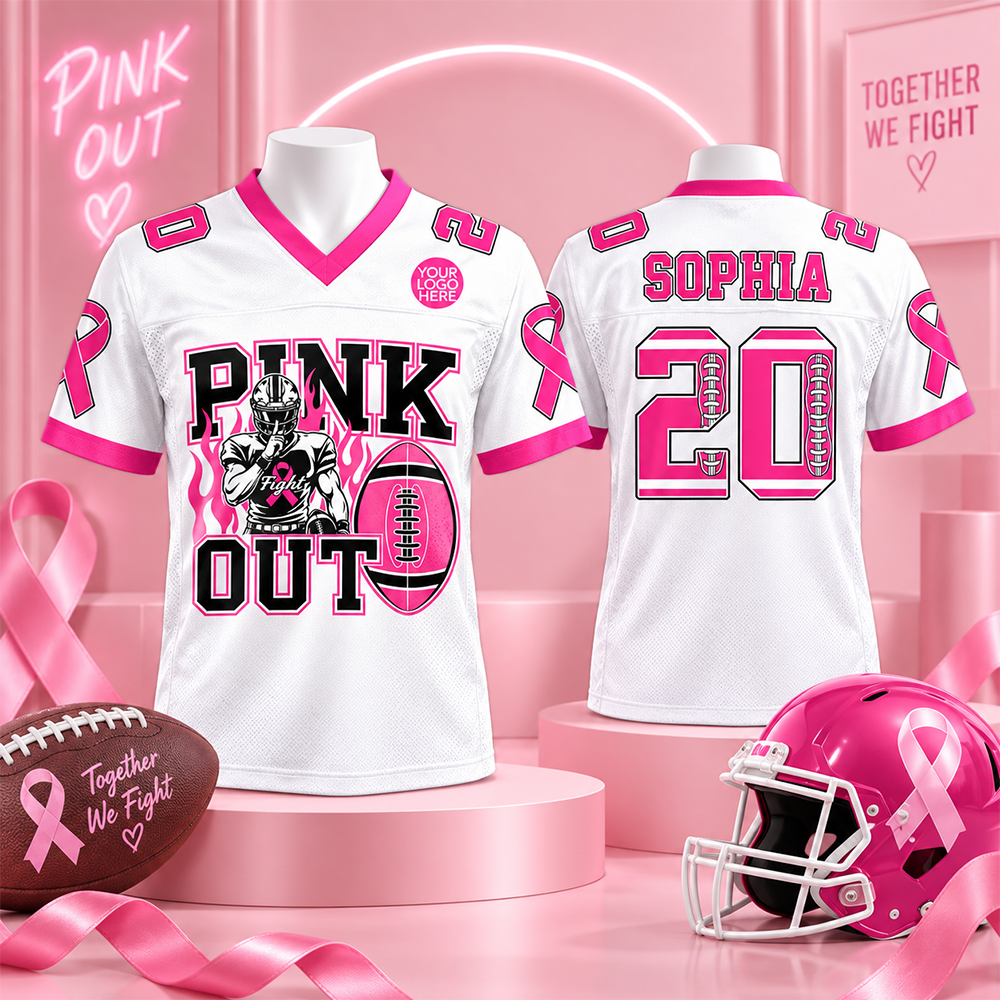 Custom Pink Out Tackle Cancer Game Day Shirt, Football Mom Jersey L0411 Hv01