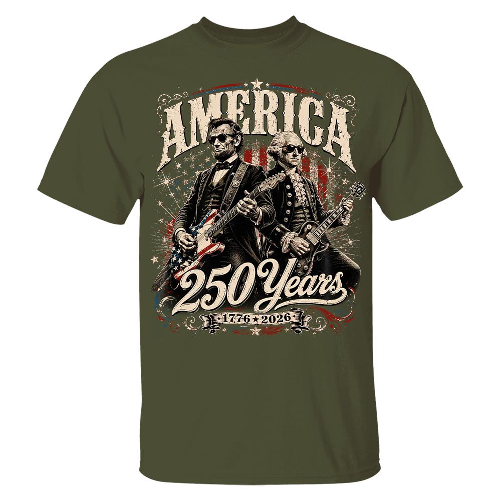 250 Years America Anniversary Guitar Shirt, George Washington & Lincoln Playing Guitar, Funny 4th of July Rock Tee Hv01