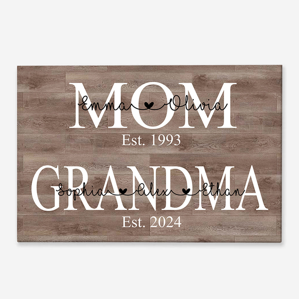 Personalized Mom Est Grandma Est Canvas Prints with Grandkids, Gift for Mom