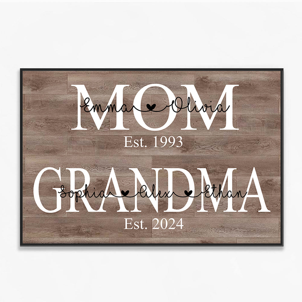 Personalized Mom Est Grandma Est Canvas Prints with Grandkids, Gift for Mom