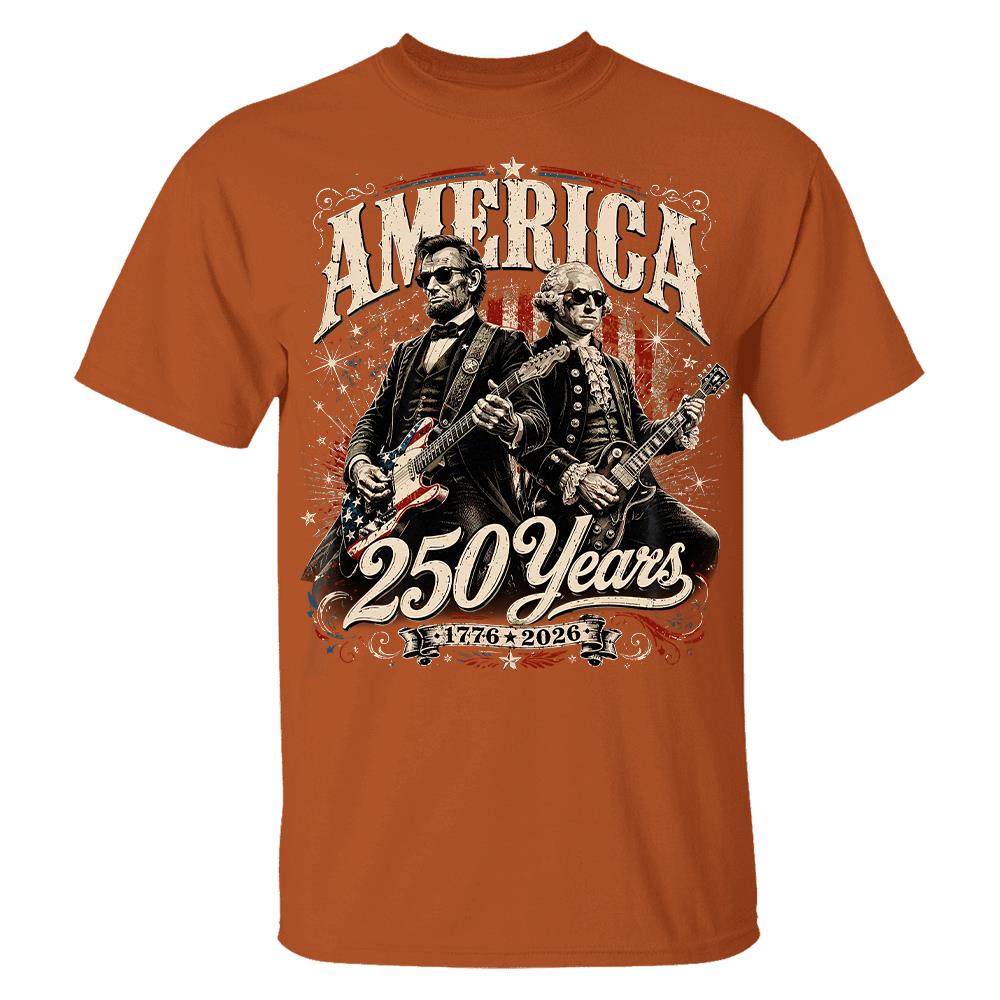 250 Years America Anniversary Guitar Shirt, George Washington & Lincoln Playing Guitar, Funny 4th of July Rock Tee Hv01