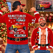 Take It Out & Play - Custom Hot Rod Photo Christmas All Over Print Shirts – Funny Muscle Santa 3D Shirts A2110 T24 NT01