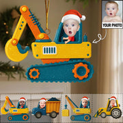 Christmas Boy Riding Construction Vehicle - Personalized Babys Photo First Christmas Ornament  Nh00