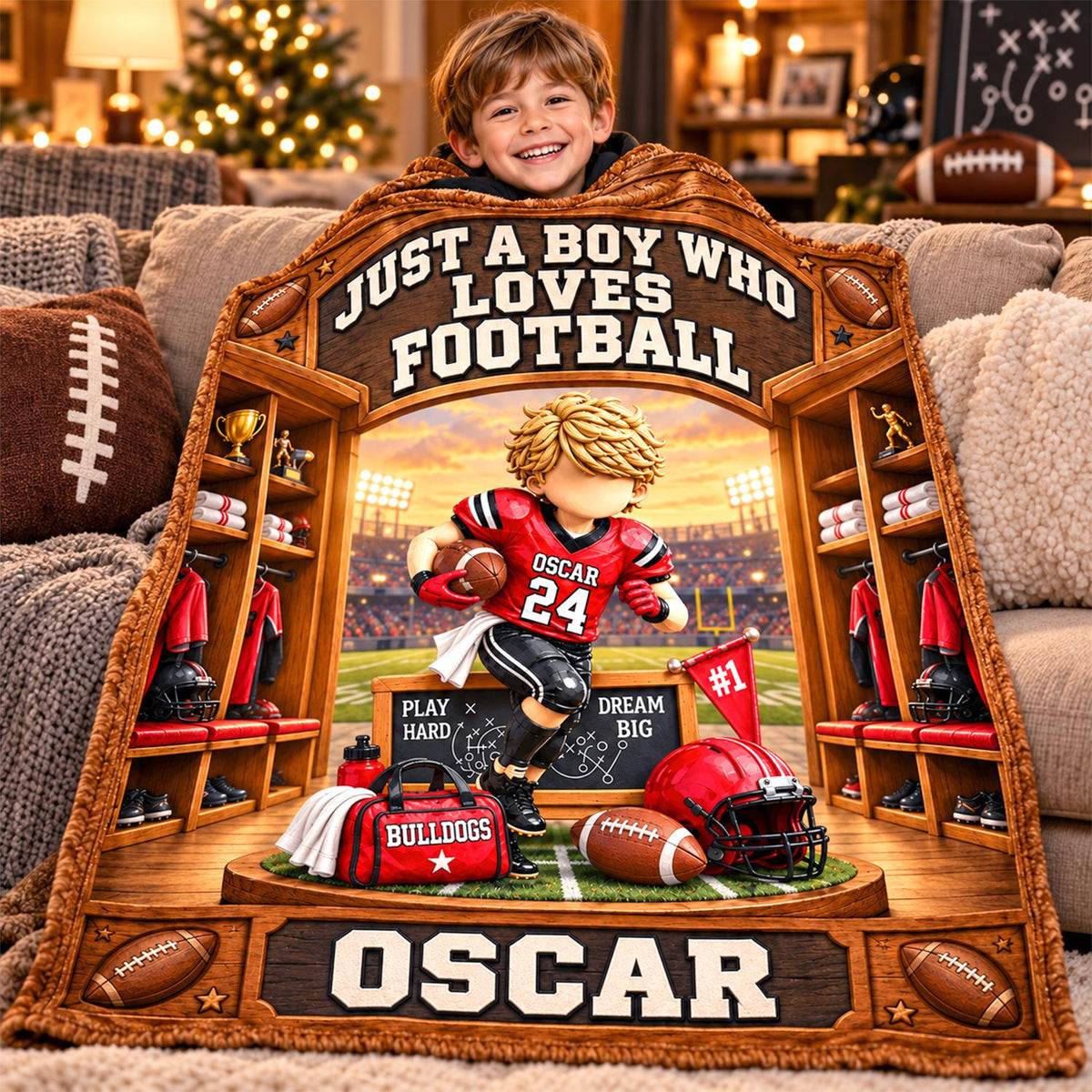 Personalized Just A Boy Who Loves Football Blanket, Custom Player Name & Number Gift, Christmas Keepsake C2408 Hv01 TL06
