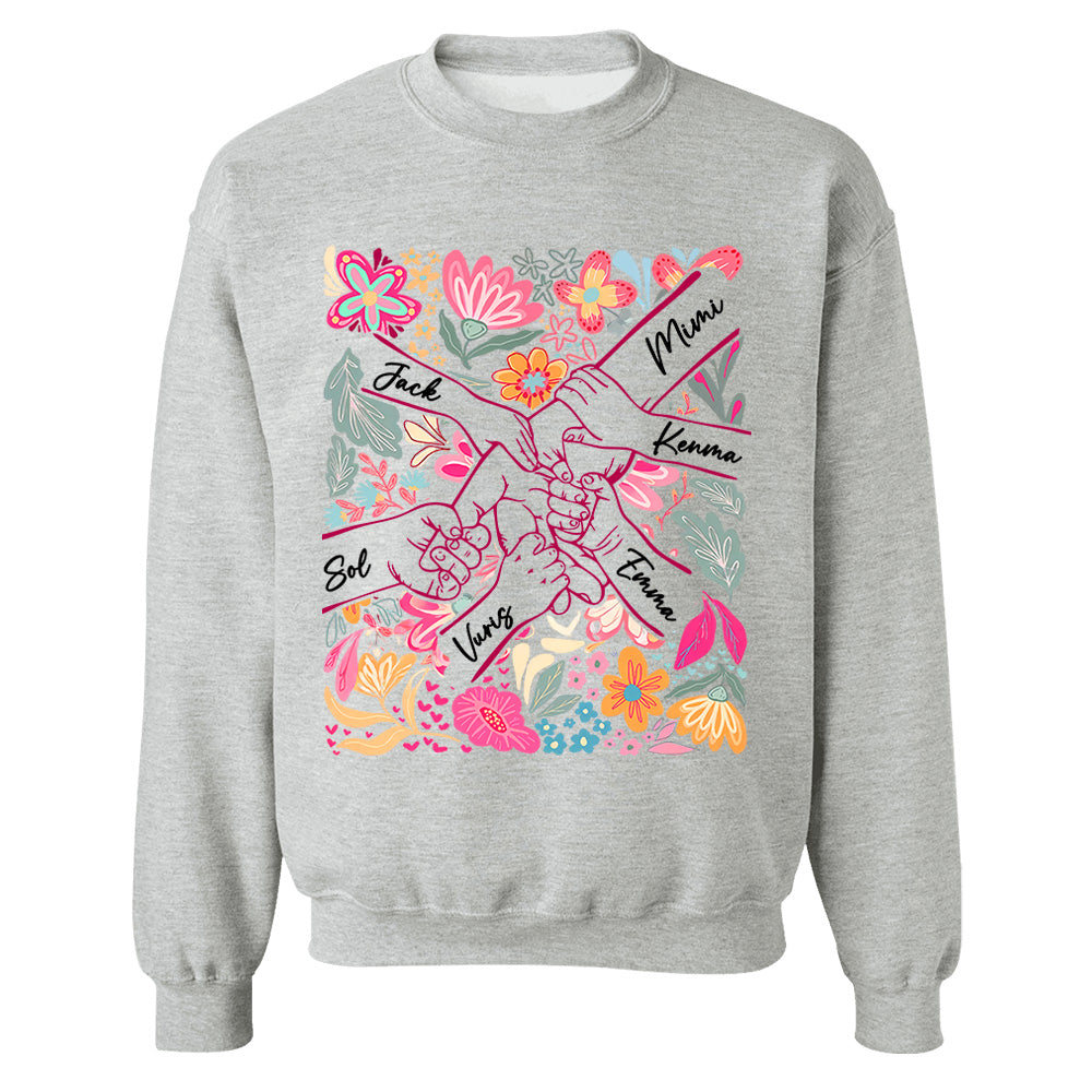 Personalized Hands Boho Floral Mom, Grandma and Childs Shirts - Mother's Day Mama Tee, Custom Name Hand Kid Names, Gift Best Mom Ever T24