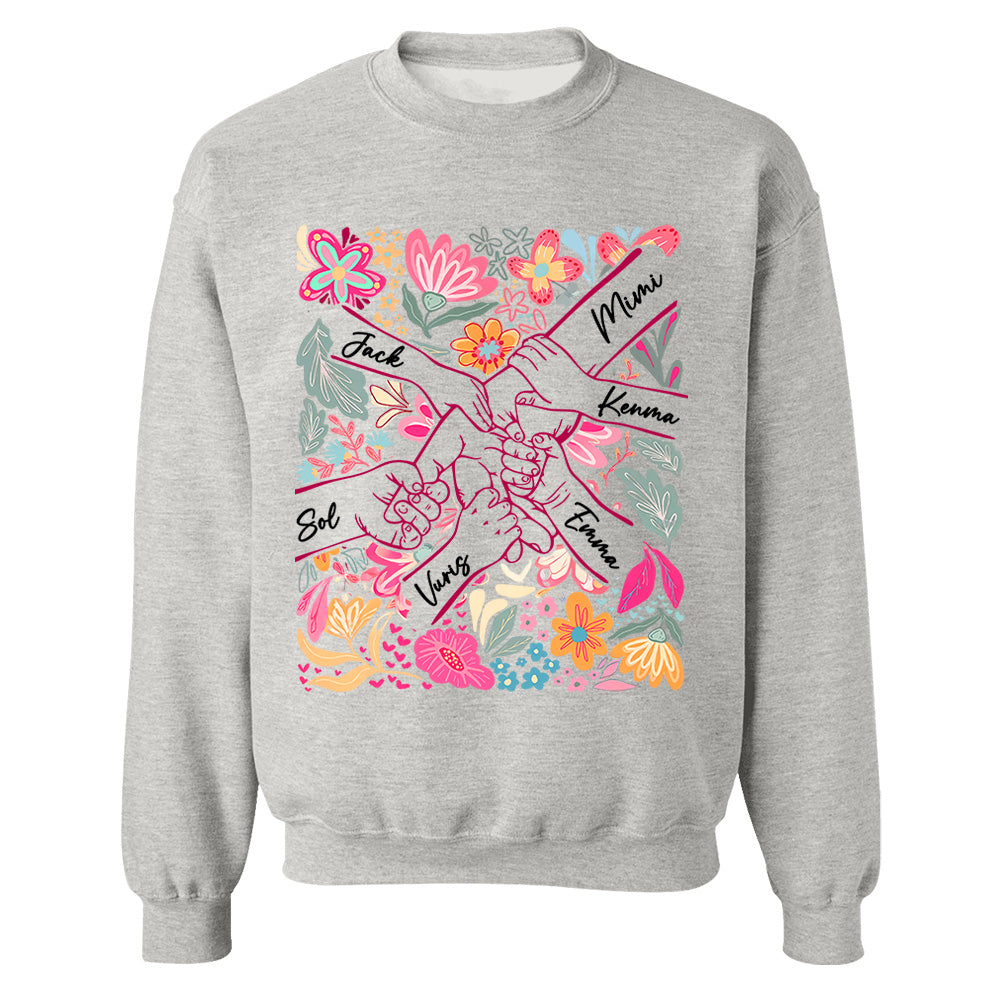 Personalized Hands Boho Floral Mom, Grandma and Childs Shirts - Mother's Day Mama Tee, Custom Name Hand Kid Names, Gift Best Mom Ever T24