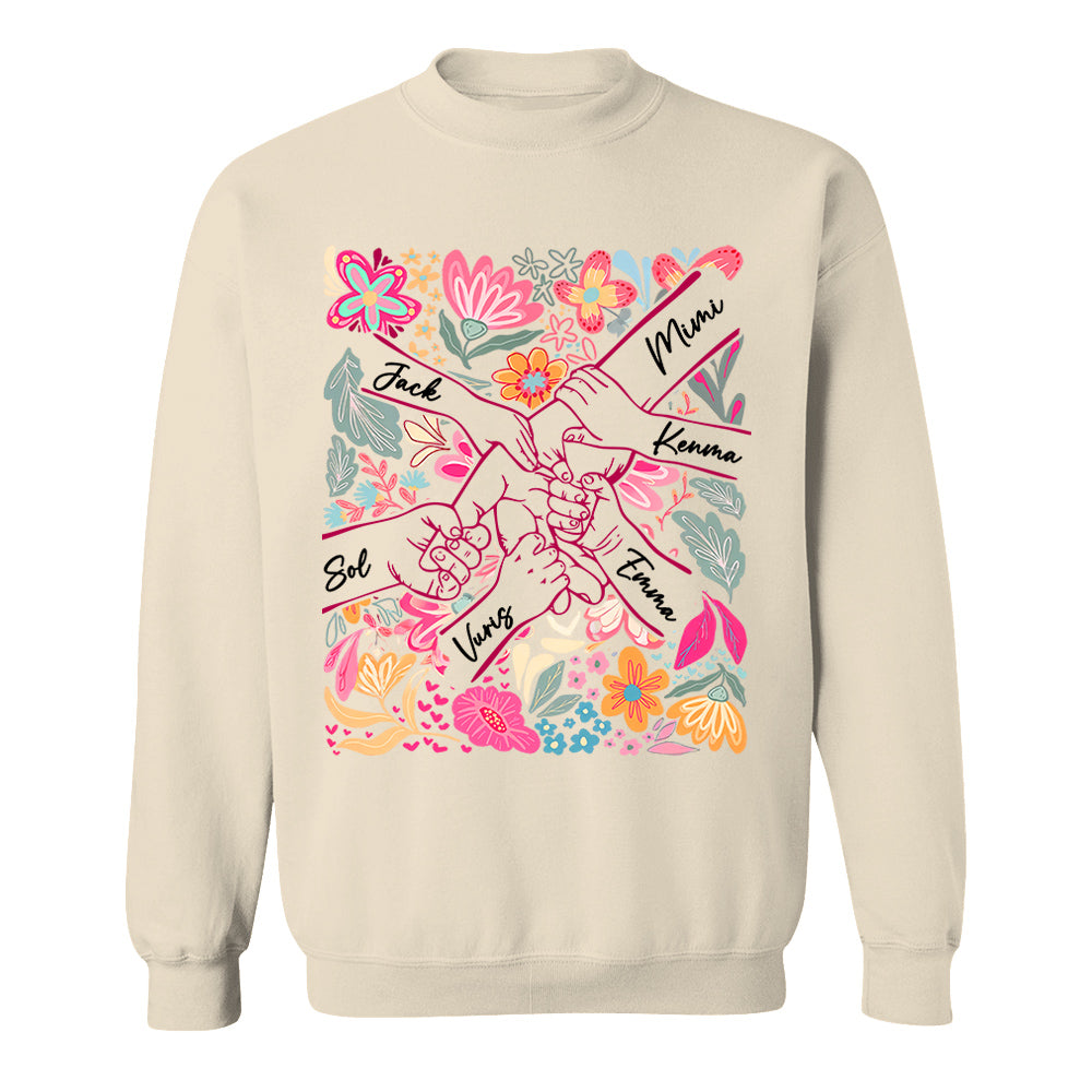 Personalized Hands Boho Floral Mom, Grandma and Childs Shirts - Mother's Day Mama Tee, Custom Name Hand Kid Names, Gift Best Mom Ever T24