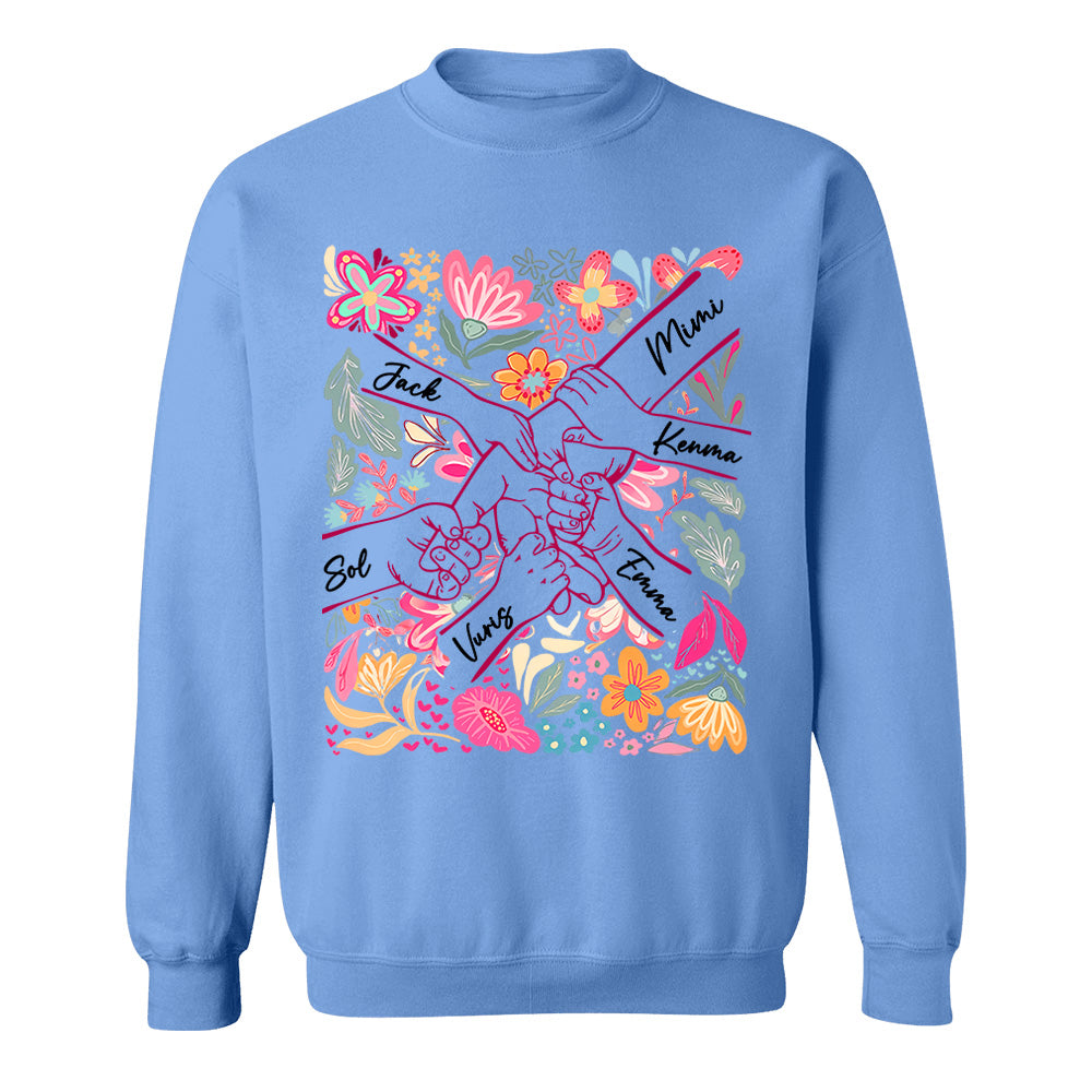 Personalized Hands Boho Floral Mom, Grandma and Childs Shirts - Mother's Day Mama Tee, Custom Name Hand Kid Names, Gift Best Mom Ever T24