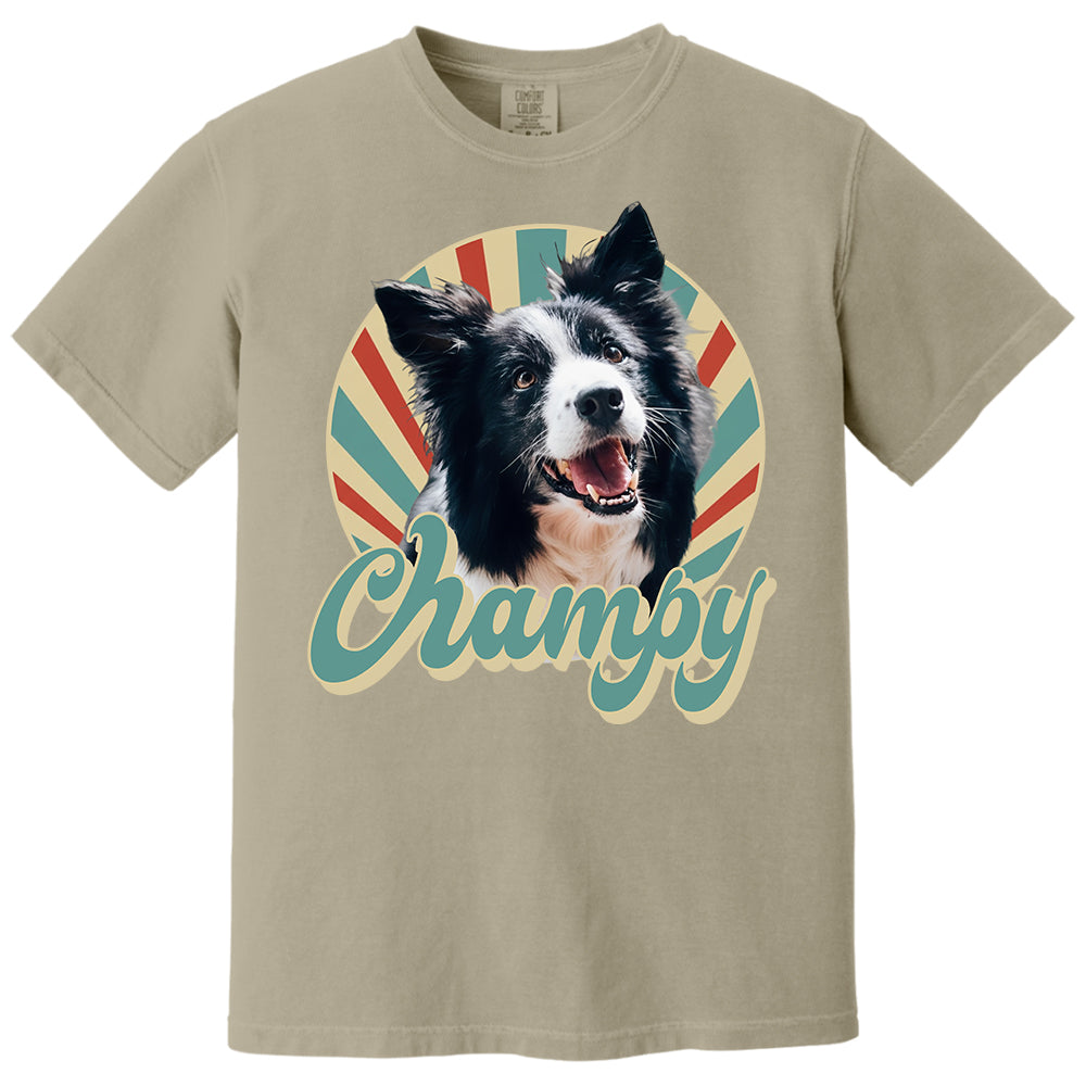 Custom Retro Pet Photo T-Shirt, Personalized Vintage Pet Portrait Tee with Name, Custom Dog or Cat Photo Gift, Christmas Gift Shirt Li29