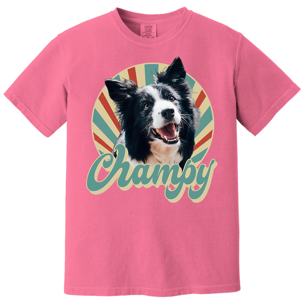 Custom Retro Pet Photo T-Shirt, Personalized Vintage Pet Portrait Tee with Name, Custom Dog or Cat Photo Gift, Christmas Gift Shirt Li29