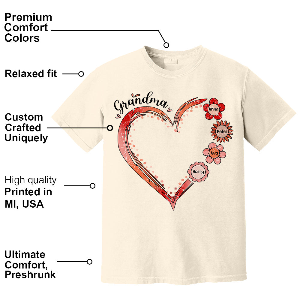 Grandma and Grandkids, Forever In Grandma's Heart - Family Personalized Custom Comfort Colors T-Shirt Do99