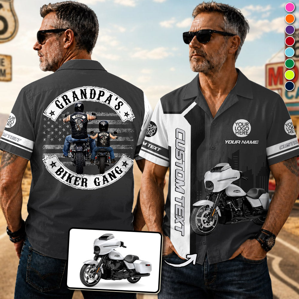Grandpa’s Biker Gang - Personalized Upload Vechicle PhotoHawaiian Shirt - Personalized Gift For Dad, Grandpa, Biker A2110 Pt99