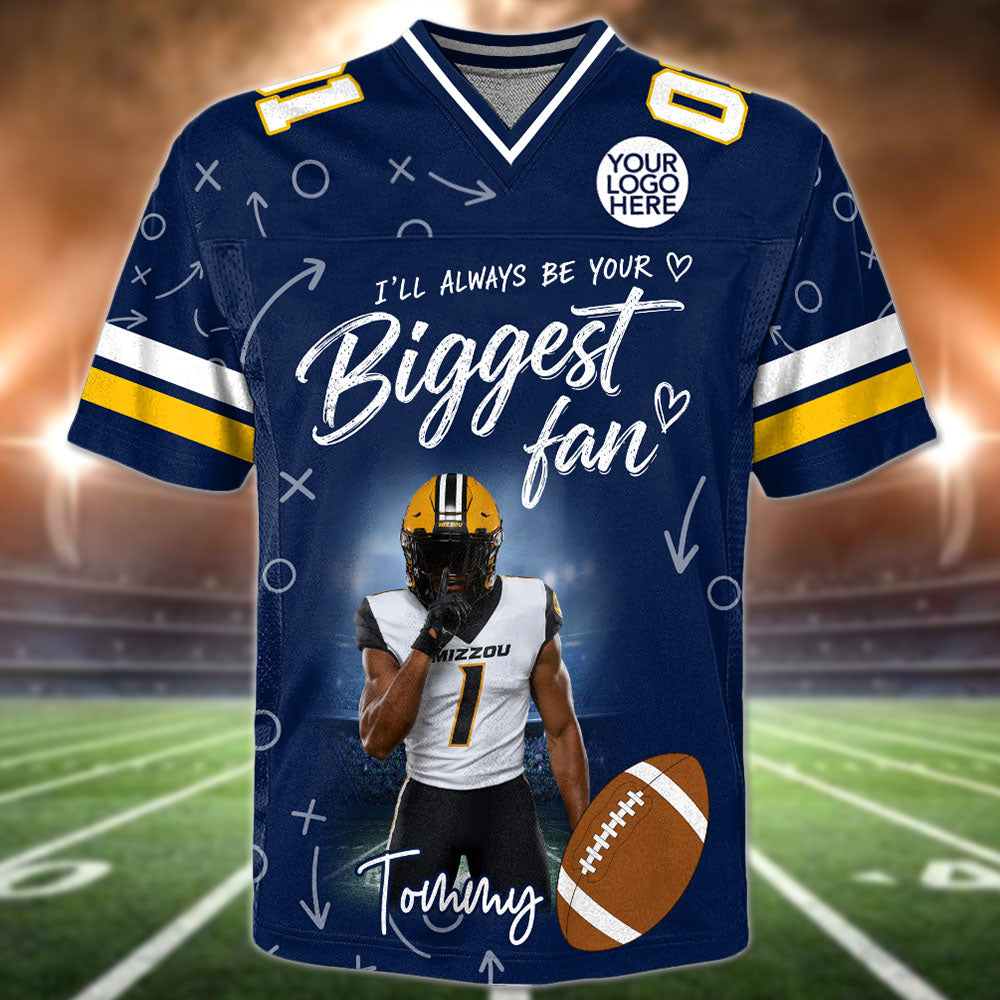 Custom Photo I'll Always Be Your Biggest Fan Football Jersey Gift For Football Lovers - Personalized Gift For Football Mom, Dad, Family Vr2 Pt99