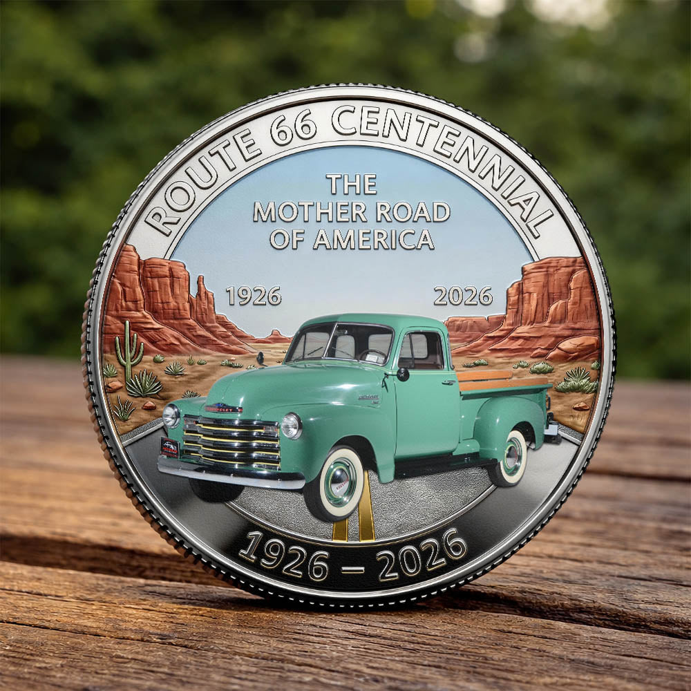 Celebrate 100 Years of Road Route 66 and America 250th Anniversary - Personalized Pickup Truck Photo Commemorative Coin A2110