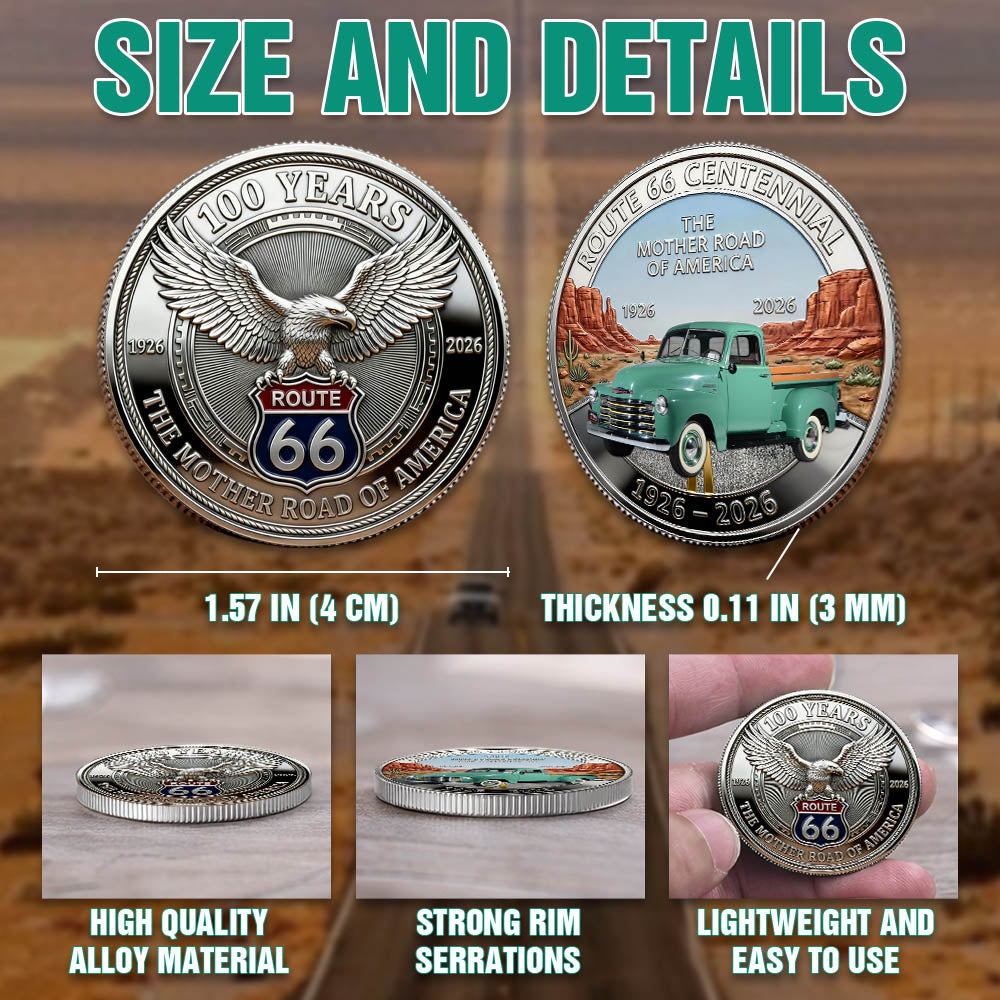 Celebrate 100 Years of Road Route 66 and America 250th Anniversary - Personalized Pickup Truck Photo Commemorative Coin A2110