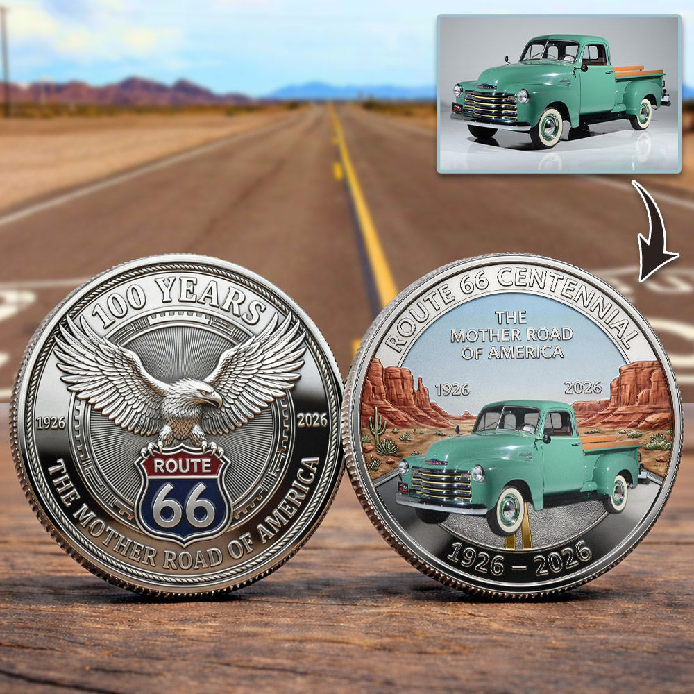 Celebrate 100 Years of Road Route 66 and America 250th Anniversary - Personalized Pickup Truck Photo Commemorative Coin A2110